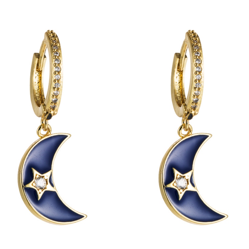 Ευρωπαϊκή και αμερικανική διασυνοριακή μόδα μόδας άνεμος απλά σκουλαρίκια στάζει πετρέλαιο φεγγάρι αστέρια χαλκός ένθετο zircon ουράνιο τόξο σειρά σκουλαρίκια γυναίκες