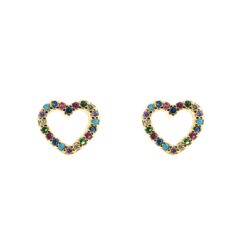 Ευρωπαϊκά και αμερικανικά σκουλαρίκια μόδας Χαλκός μικρο-ένθετο χρώμα ζιργκόν Gold-επιχρυσωμένο ουράνιο τόξο σκουλαρίκια hip-hop σε σχήμα καρδιάς σκουλαρίκια