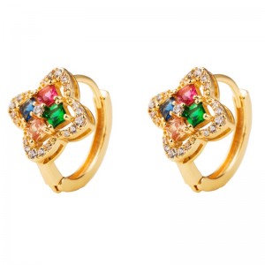 Ευρωπαϊκή και αμερικανική μόδα ρετρό επιθυμία aliexpress νέα χαλκό-επιχρυσωμένα χρυσά λουλούδια σκουλαρίκια με χρωματιστά σκουλαρίκια ζικόρ