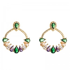 Ευρωπαϊκή και αμερικανική προσωπικότητα Ορειχάλκινα σκουλαρίκια ΘΕΡΜΑΤΙΝΙΑ Γυναικεία σκουλαρίκια Μικρο-ένθετο χρώμα Ζιργκόν Σκουλαρίκια Σκουλαρίκια Λουλούδι Ιαπωνικά και Κορεάτικα Κοσμήματα Αυγών