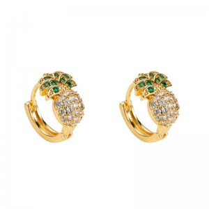 Ανοιξιάτικα και θερινά νέα ευρωπαϊκά και αμερικανικά διασυνοριακά σκουλαρίκια ανανά με σχήμα θηλυκού χαλκού μικροσκοπικού ζιρκονίου Νότια Κορέα χαριτωμένα απλά σκουλαρίκια