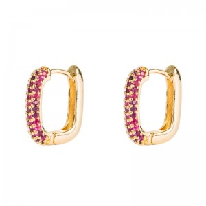 Σειρά ουράνιου τόξου Ευρωπαϊκό και αμερικανικό στυλ γυναικεία σκουλαρίκια γεωμετρική χαλκό χρυσό μικρο-ένθετο πολύχρωμο Zircon hip-hop σκουλαρίκια