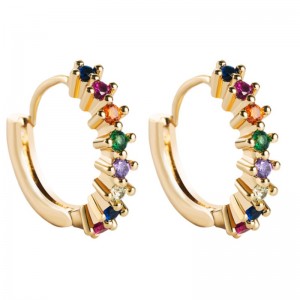 Σκουλαρίκια Ευρωπαϊκές και αμερικανικές διασυνοριακές πηγές ένθετο πολύχρωμο ζιργκόν γεωμετρικά στρογγυλά σκουλαρίκια hip hop χαλκό επιχρυσωμένο κόσμημα